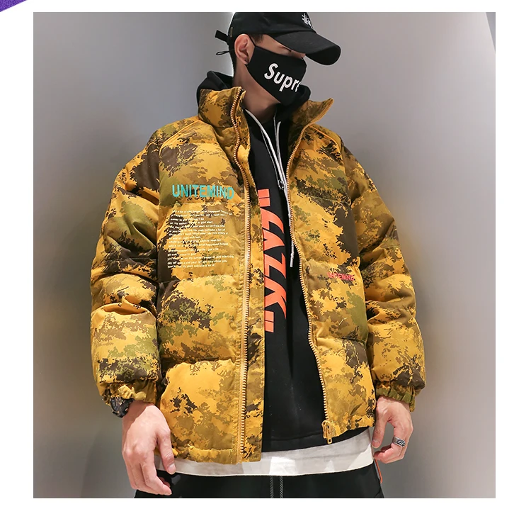 Golomise Мужская модная свободная флисовая куртка с камуфляжным принтом в тяжелом весе, повседневная куртка в стиле хип-хоп, парки, пальто