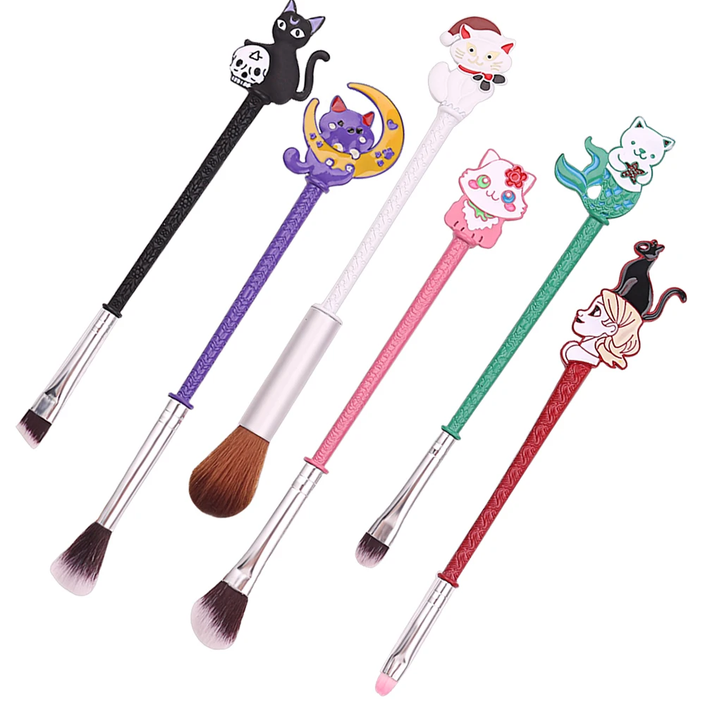 

1pc Cute Mermaid Cat Queen Makeup Brushes Highlight Eyeshadow Eyebrow Lip Brush Colorful Metal Handle Animal Cat Cosmetic Tool