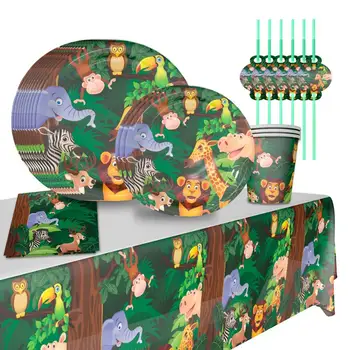

Huiran Green Jungle Animal Tableware Safari Party Decor Birthday Party Decorations Kids Boy Birthday Theme Plates Birthday Set