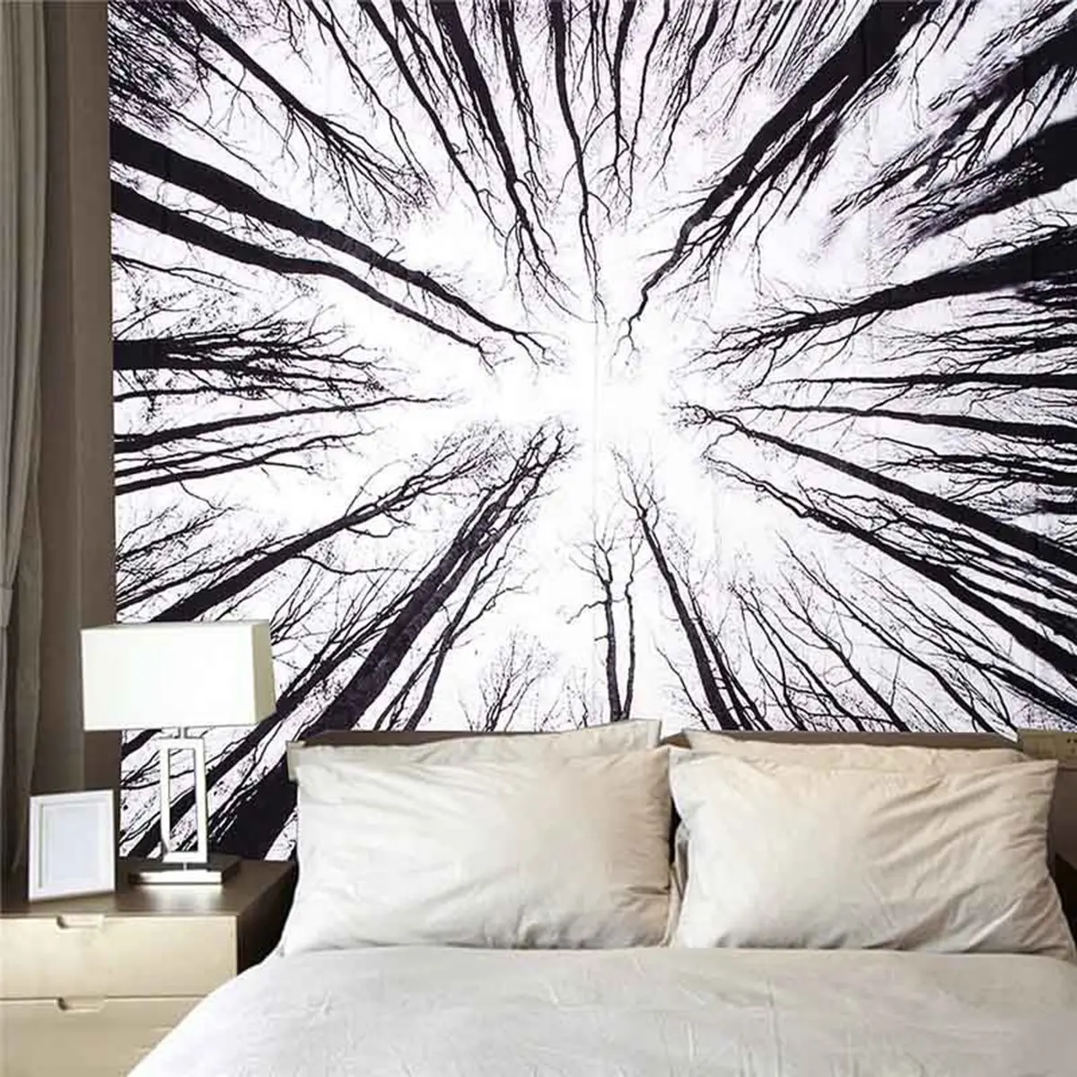 

Forest Nature's Whims Tapestry Intricate Floral Design Black and White
