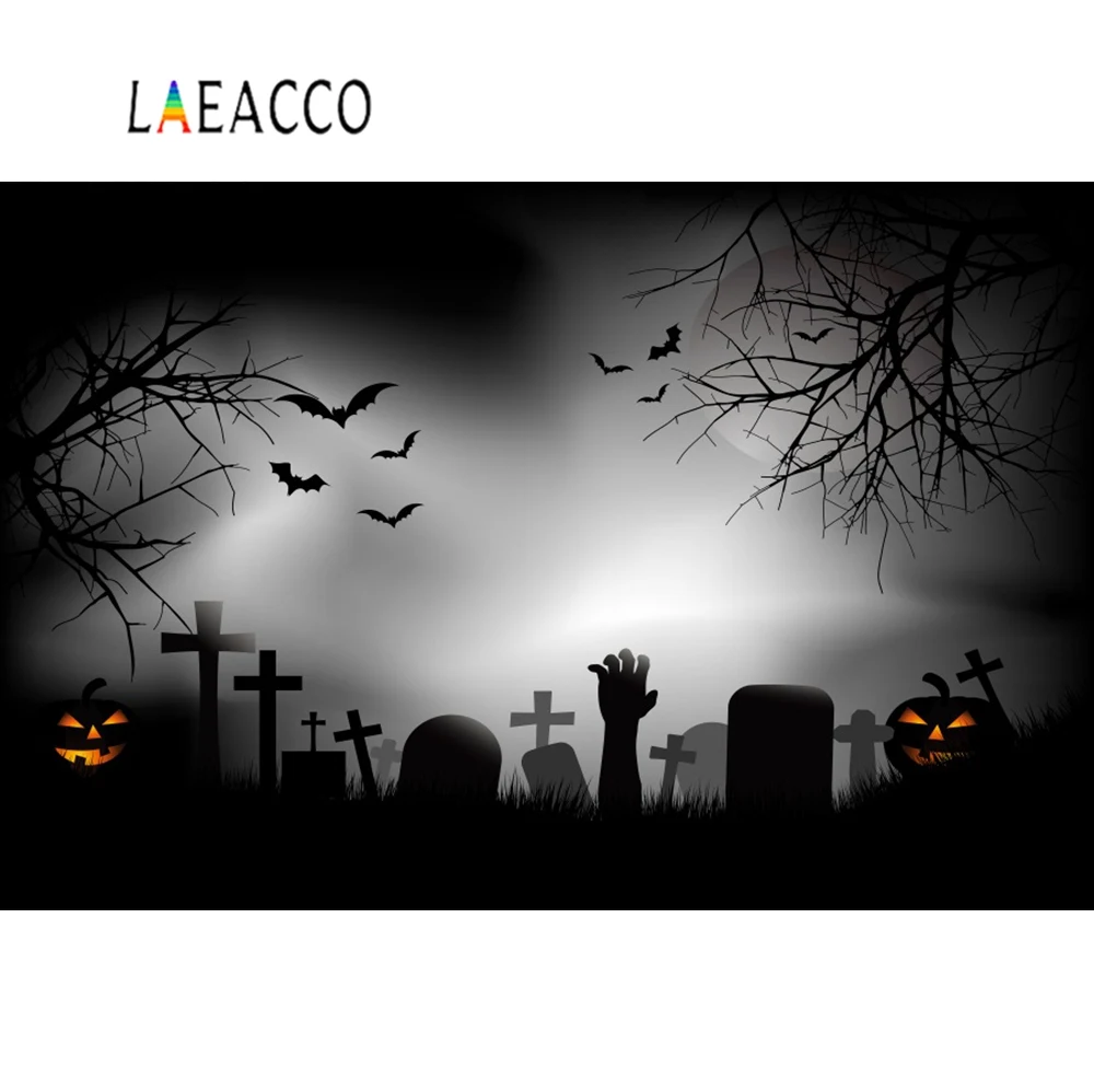 

Laeacco Halloween Backdrops Moon Light Pimpkin Tombstone Bat Scene Baby Photographic Background Photocall For Photo Studio