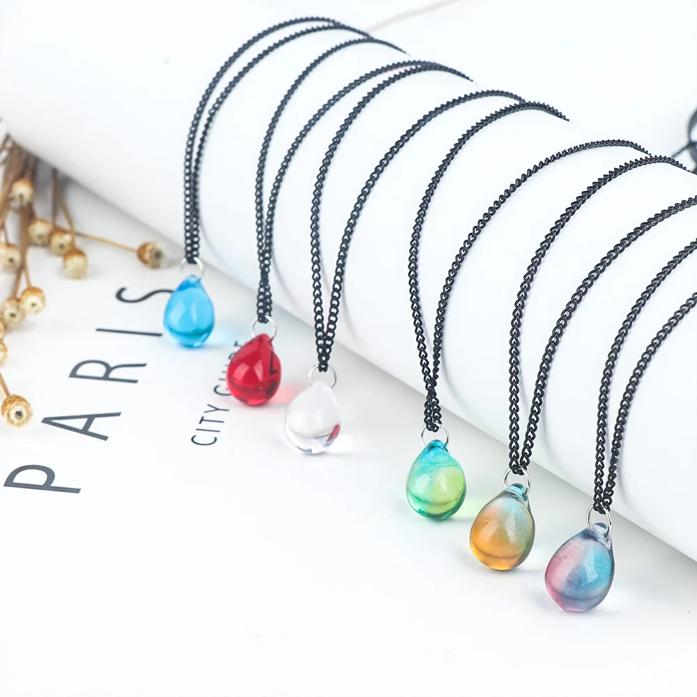 

Delicate Mermaid Tear Necklaces Charm Women Glass Drop Pendant Link Chain Choker Necklace Double Layer Girls Jewelry Gift