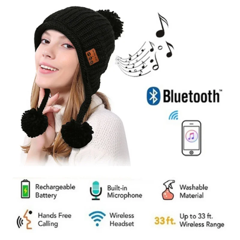Bluetooth Headphone Winter Hat Warm Music Cap Wireless Earphone Speaker With Mic Sport Hat Headset Smart Cap Headset