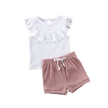 

2Pcs Baby Girl Clothes Set New Girls' Summer Clothing Suit Cotton Short-sleeved Lace Vest Shorts Girls Outfits