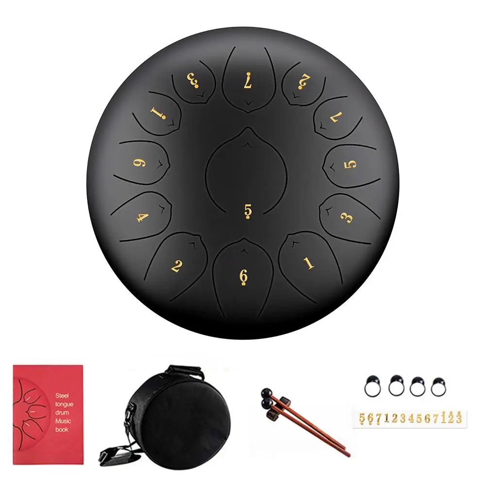 

12 Inch 13 Note Stainless Steel Tongue Drum Percussion Instrument Lotus Hand Pan Drum With Drum Mallets Carry Bag Hand Drum