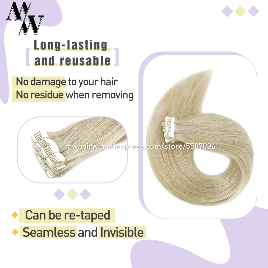 MW Mini Tape In Human Hair Extensions Natural Straight Hair Machine Remy Invisible Skin Weft Adhesive Glue On Hair 12