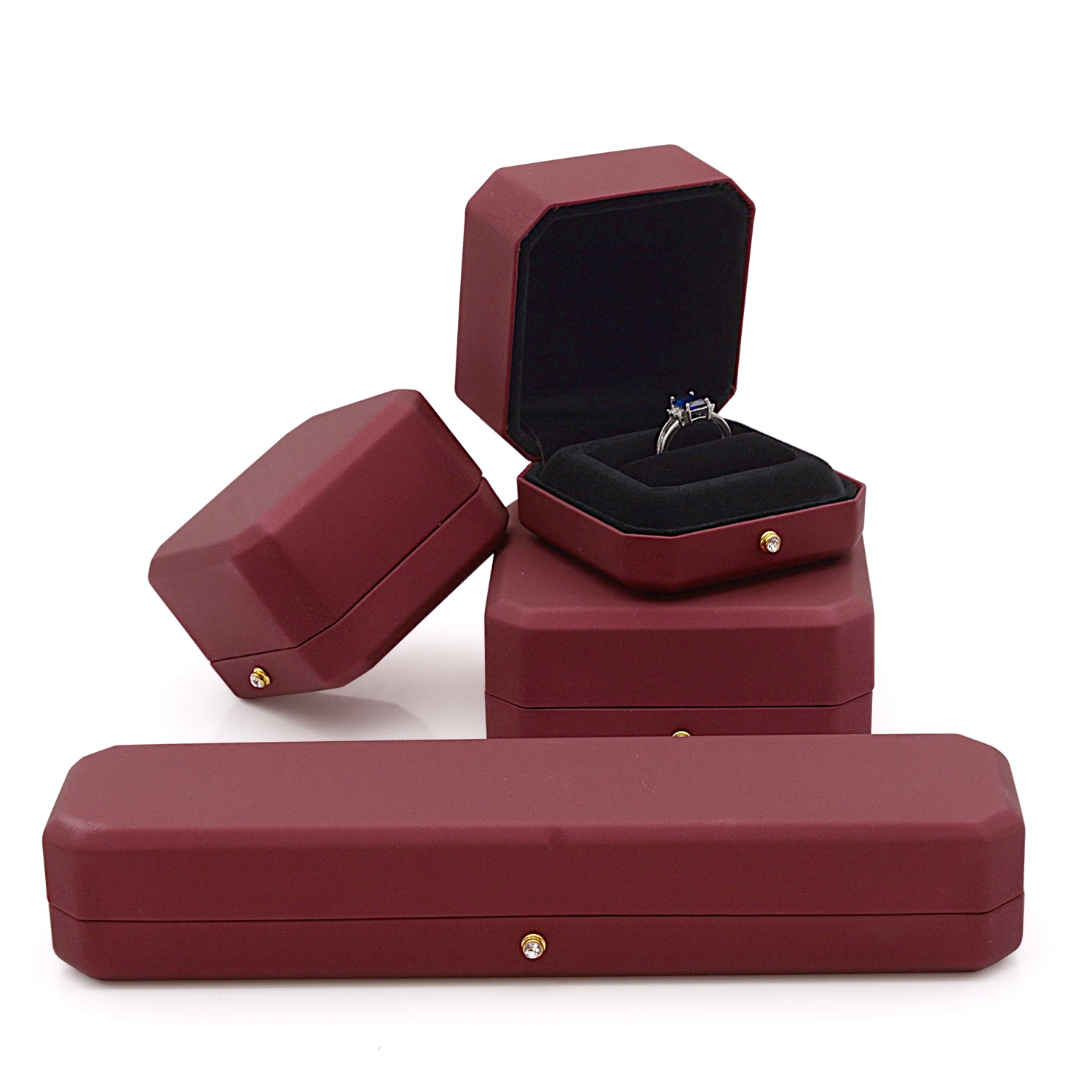 

luxury Pu Leather Packing Case Wedding Ring Bracelet Earrings Brooch Organizer Holder Women Display Jewelry Box Packaging Gift