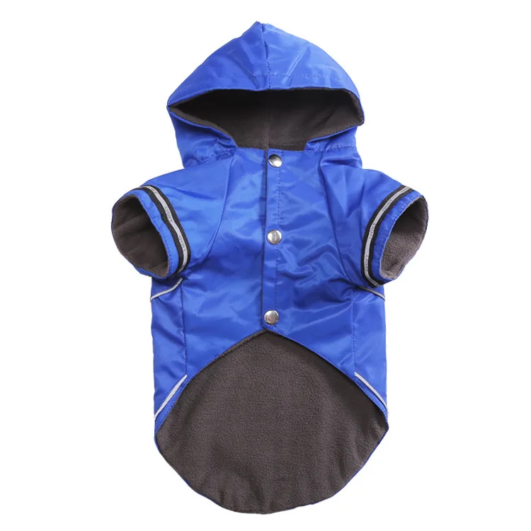 Pet Dog Rain Reflective Strip Raincoat Winter Plus Velvet Warm Clothes Hooded Two Feet Jacket Coat - Цвет: blue
