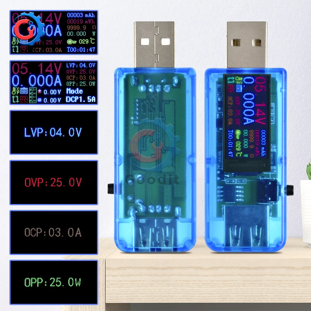 24 В 1 ips цветной ЖК-экран USB тестер 0,96 дюймов Напряжение Ток емкость энергии эквивалентное сопротивление Многофункциональный тестер