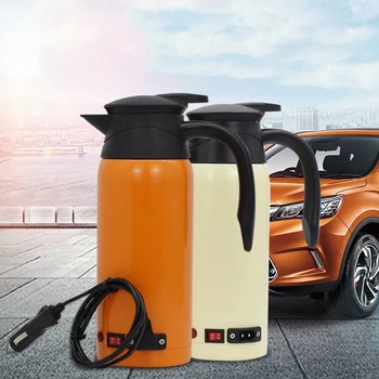 

12-24V 800ML Stainless Steel Safe Car Electric Heated Water Kettle Bottle Cup Travel Car Kettle Car Heater Beige