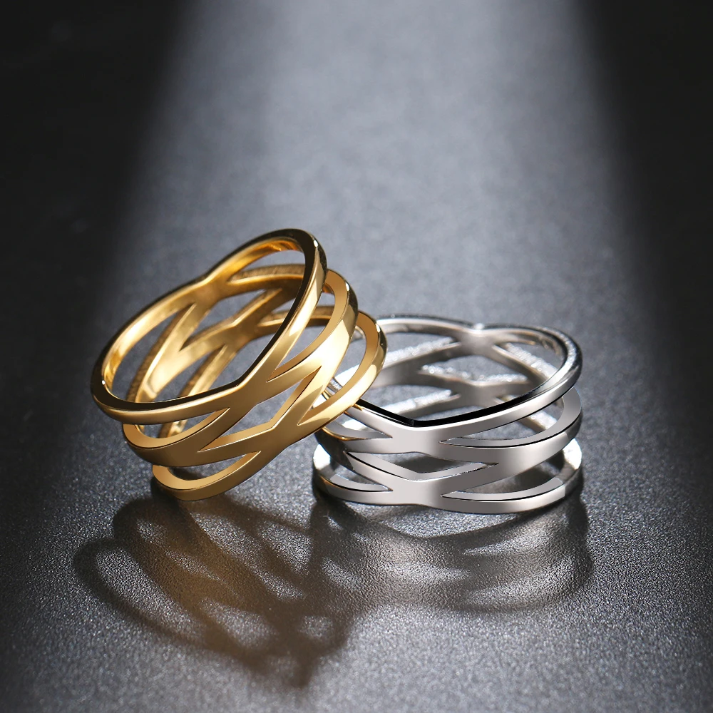 Stainless Steel Double Cross Rings Classic Bohemian Retro Style Gold/Silver Color Ring For Women Men Jewelry Party Friends Gifts