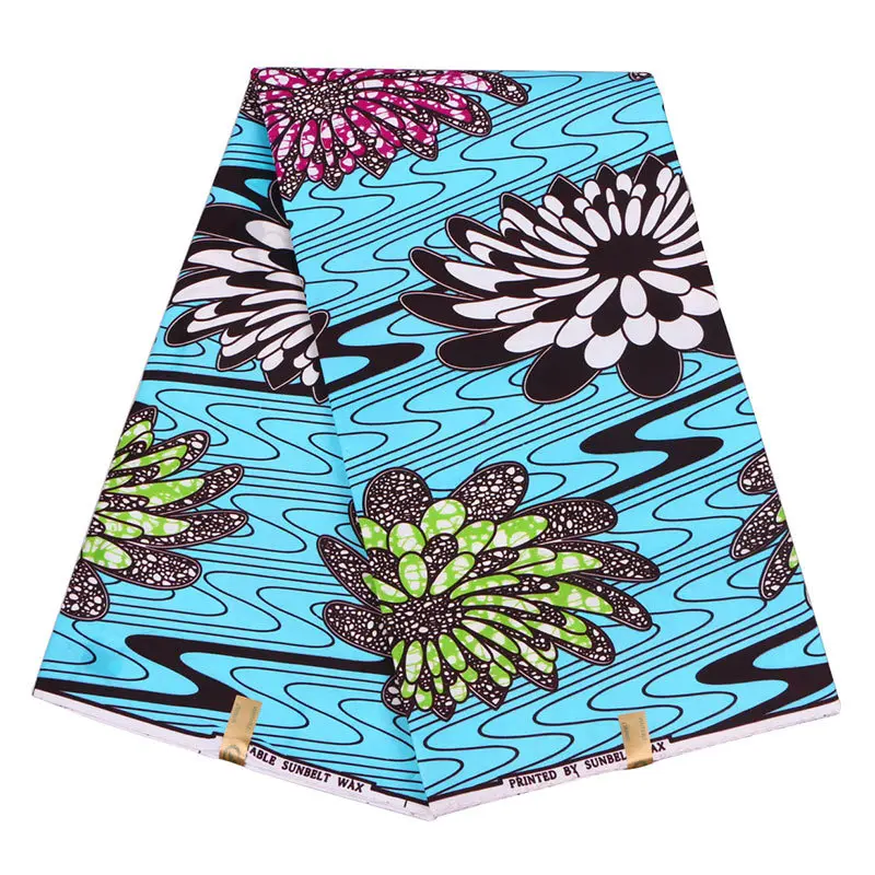 2019 Новое поступление модный дизайн красивый цветок синий полиэстер ткань Анкара