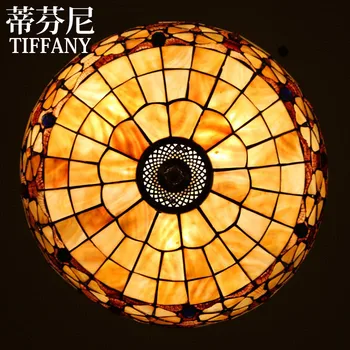 

16inch Mediterranean retro Tiffany ceiling light stained glass shell lamp bedroom dining room lamp
