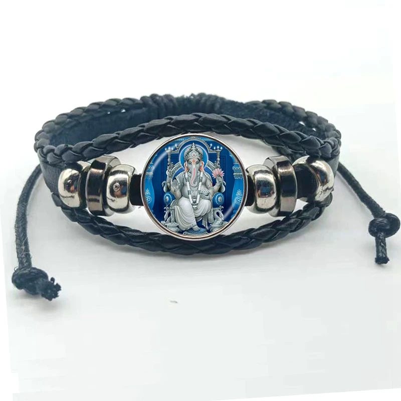 black Браслет Lord Ganesha, кулон-амулет, индийский браслет со слонами, Будда, духовная медитация, ювелирный браслет - Окраска металла: black