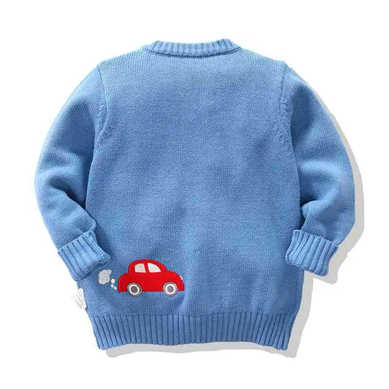 Свитер для мальчиков и девочек; сезон осень-зима детский вязаный пуловер с вышитым мультяшным автомобилем джемпер; свитера для детей 1-6 лет