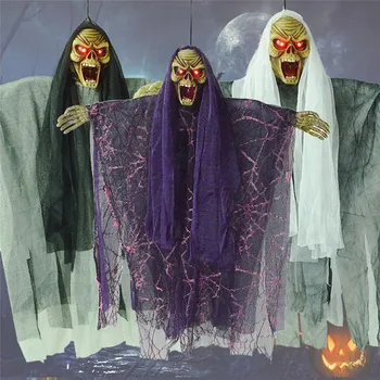 

Voice Activated Halloween Props Party Hanging Skull Skeleton Ghost Party Garden Haunted House Props Party Supplies Decoration