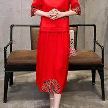 Весенне-осенняя женская элегантная юбка в стиле ретро, этнический стиль, хлопковая льняная женская юбка, Повседневная Свободная винтажная юбка с карманами#35