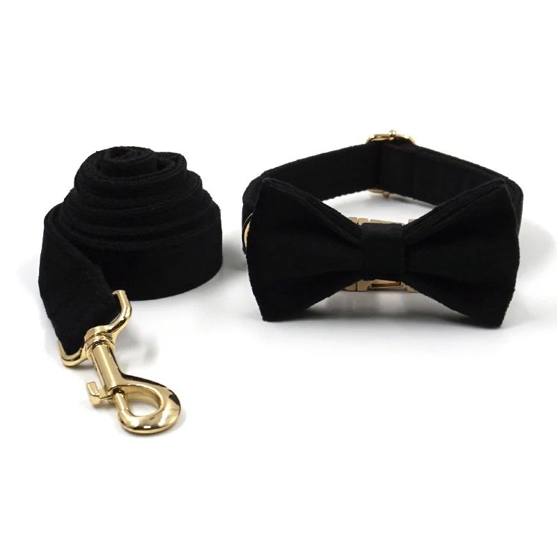 Black Velvet Dog Harness Personalized High Quality Durable Dog Collar with Gold Metal Buckles Quick Release Pet Collar and Leash dog collar,pet leash set