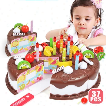 

37pcs Protend Play Fruit Cuting Birthday Toy DIY Kitchen Toys Cake Food boys Girls Gift For Children Educational Baby Kids