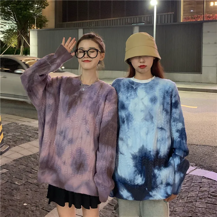 

Sweater Women's Autumn Winter 2020 New Loose Tie dye Long Sleeve Korean version Women Clothing Oversized Pullovers Sweater 622G