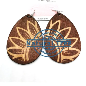 

2020 Flower Engraved Drop Wooden Earrings can mixed 3 colors