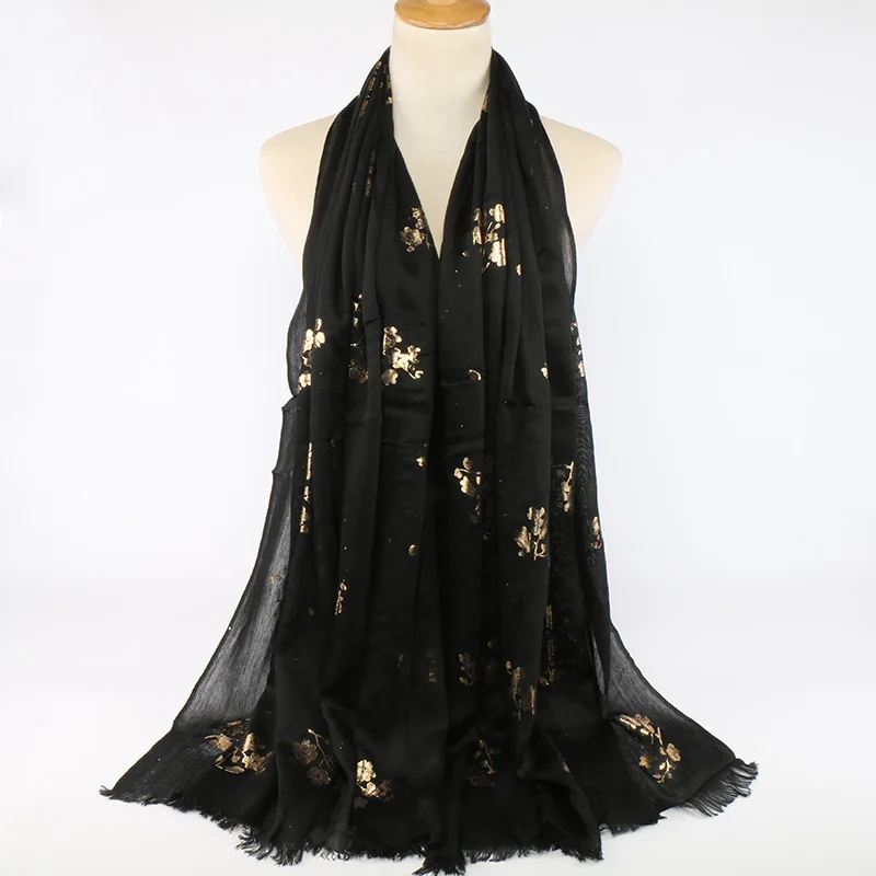 

New monochrome bronzing flower long scarf, woolen edge encryption cotton yarn, thin flower female shawl VS163