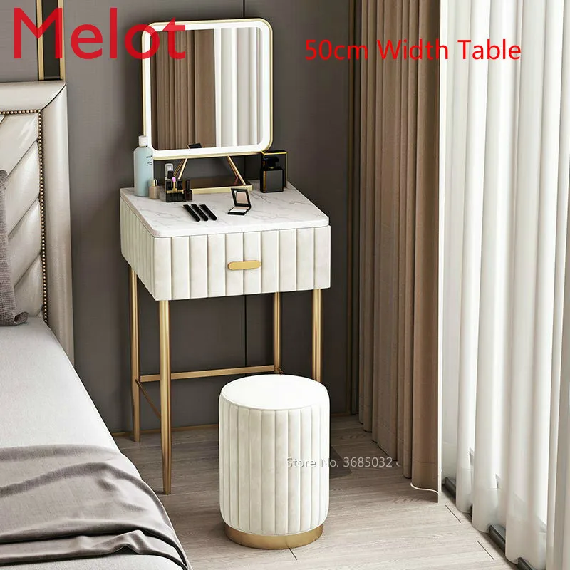 

50cm Marble Tabletop Dresser Table set with drawer and Smart Light Mirror and Stool Make-up dresser table Iron Nordic furniture