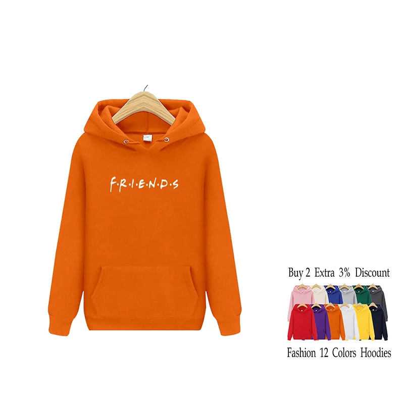 

Harajuku Fashion Women/Men Hoodies Gray Couples Pullovers FRIEND Letter Printed Long Sleeve Solid Hooded Plus Size