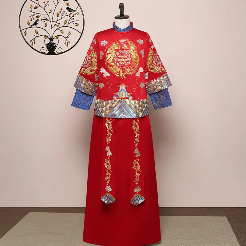 

Chinese Style Marriage Set Exquisite Bridegroom Costume Toast Clothing Wedding Clothing Dragon Phoenix Embroidery Cheongsam