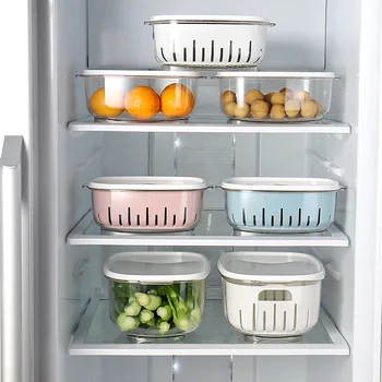 

Plastic Double-layer refrigerator storage box with lid drain basket home kitchen food vegetable sealed storage box mx7301559