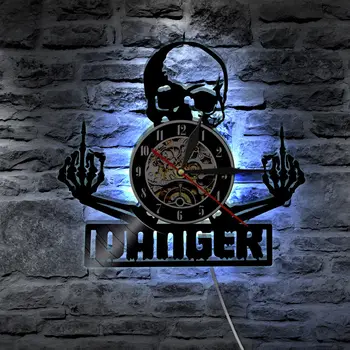

Creative CD Record Wall Clock LED Light Battery Operated Skull Design Hanging Watch Home Decor Silent 12 inch