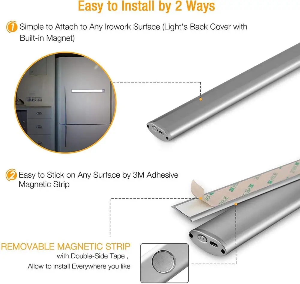 Светодиодная подсветка под шкаф 20/30 см USB Перезаряжаемые движения Сенсор шкаф Ночной светильник с Магнитная прокладка для Кухня шкаф прихожей