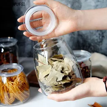 

Classic transparent glass storage jar home kitchen food nut snacks coffee beans tea candy biscuits moisture-proof sealed cans