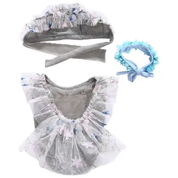 

4Pcs Newborn Photography Props Suit Lace Romper Hat Pillow Headband Set Outfits F3ME