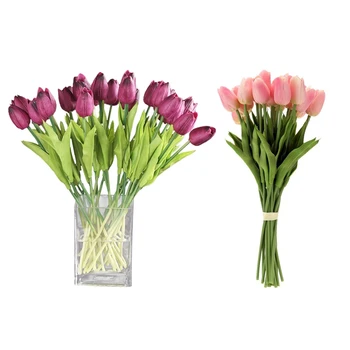 

40 Pcs Artificial Tulip Simulation Flowers for Home Room Party Wedding Decoration , 20 Pcs Purple & 20 Pcs Pink