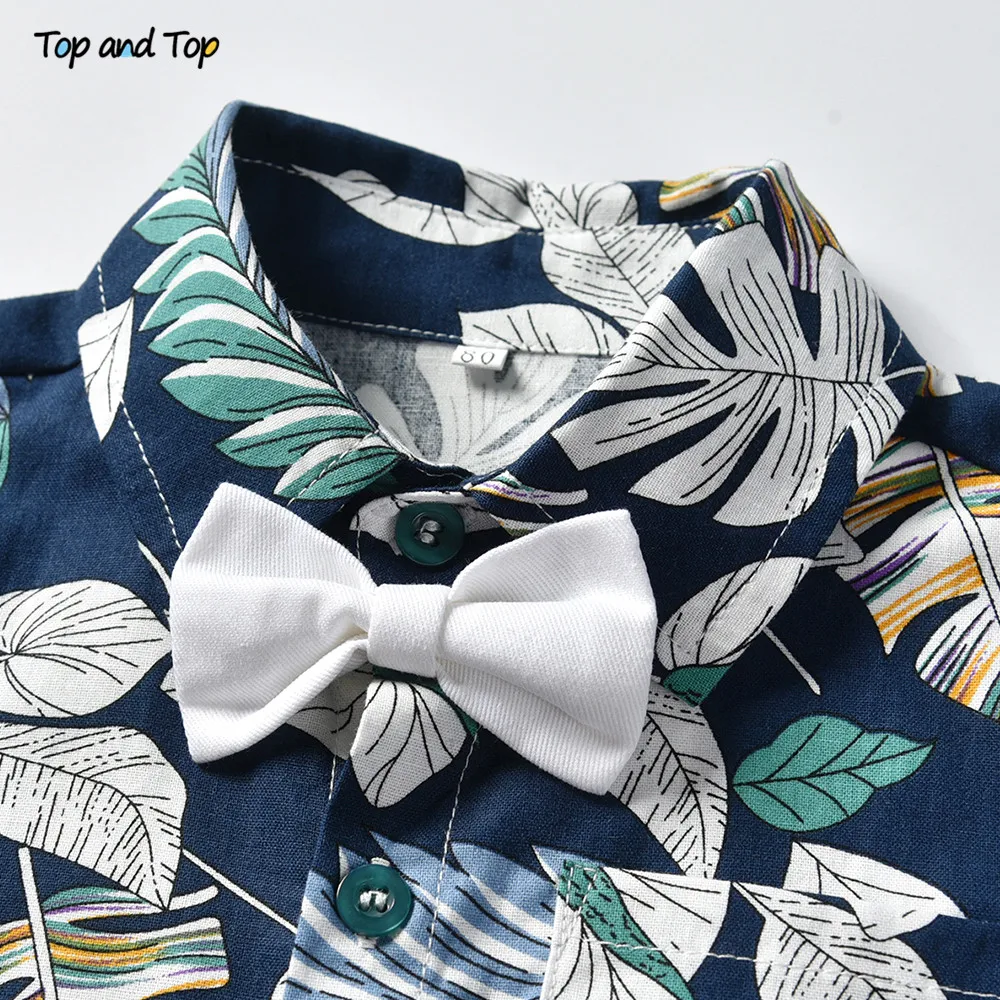 Hawai Boy Clothing Set Summer Fashion Floral Short Sleeve Bowtie Shirt + Shorts Boy Casual Clothes Gentleman 2Pcs Suit kids clothes