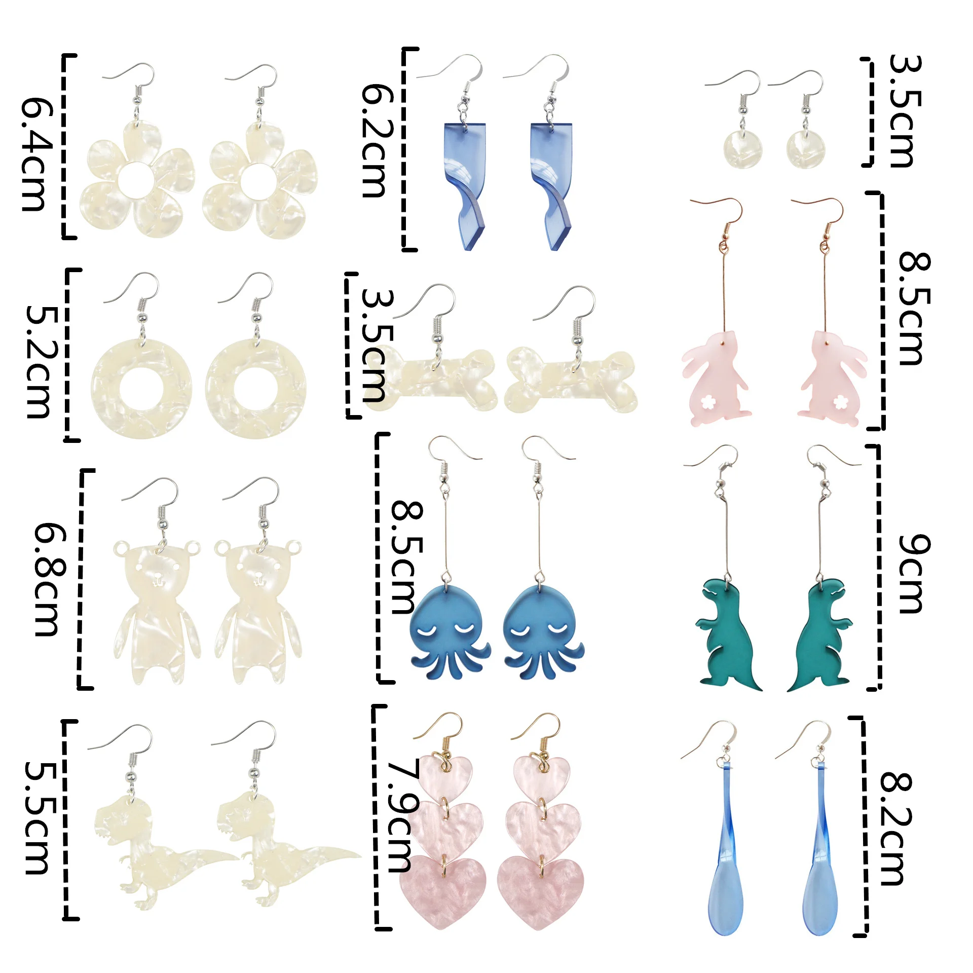 Cute Exquisite Acrylic Dinosaur Animals Drop Earrings Rabbit Octopus Punk Cartoon Long Earrings For Women Girls