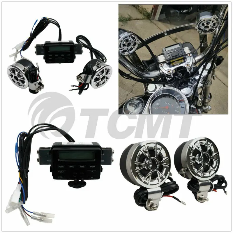 Motorcycle Sound System Handlebar Mount 2 Speakers FM Radio Audio MP3 Stereo 12V