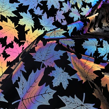 

1 Yard Reflective Fabric Charming Leaves Pattern Color Cloth DIY Sewing for Clothes Backpack Glow in the Dark