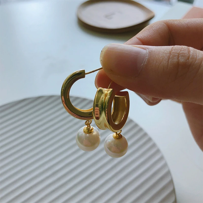 GHIDBK, 925 пробы, серебряные серьги-кольца в форме с жемчугом, массивные серьги с искусственным жемчугом, очаровательные серьги-обручи, простые серьги с подвеской