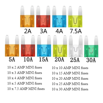 

100PCS MINI Car Fuses 2A 3A 4A 5A 7.5A 10A 15A 20A 25A 30A Amp with Box Clip Assortment Auto Blade Type Fuse Set Truck