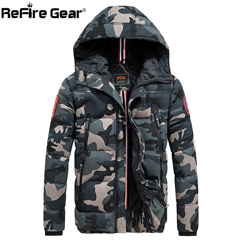 

Refire Gear Winter Thick Camo Jackets Men Warm Windbreaker Tactical Military Jacket Hooded Male Waterproof Casual Army Clothing