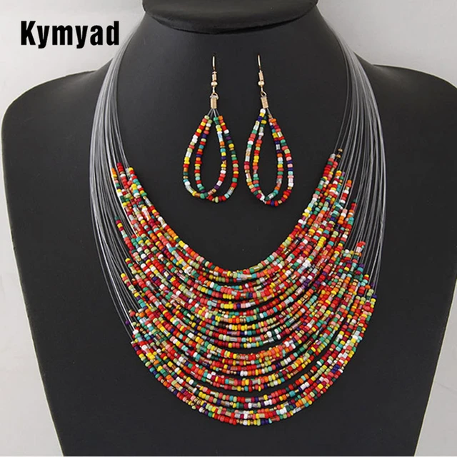 Bohemia Jewelry Set Colorful Beads Jewelry Sets For Women Bijoux Fish Line  Chain Multilayer Necklace Set Costume Jewelry - AliExpress