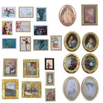 

New 1:12 Scale Photos Oil Painting Mural Wall Picture for 1/12 Dollhouse Miniature Miniaturas Casa De Munecas Decor