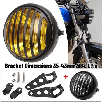 

12V Motorcycle Headlight Black Metal 35W Retro Front Light for Cafe Racer CG125 GN125