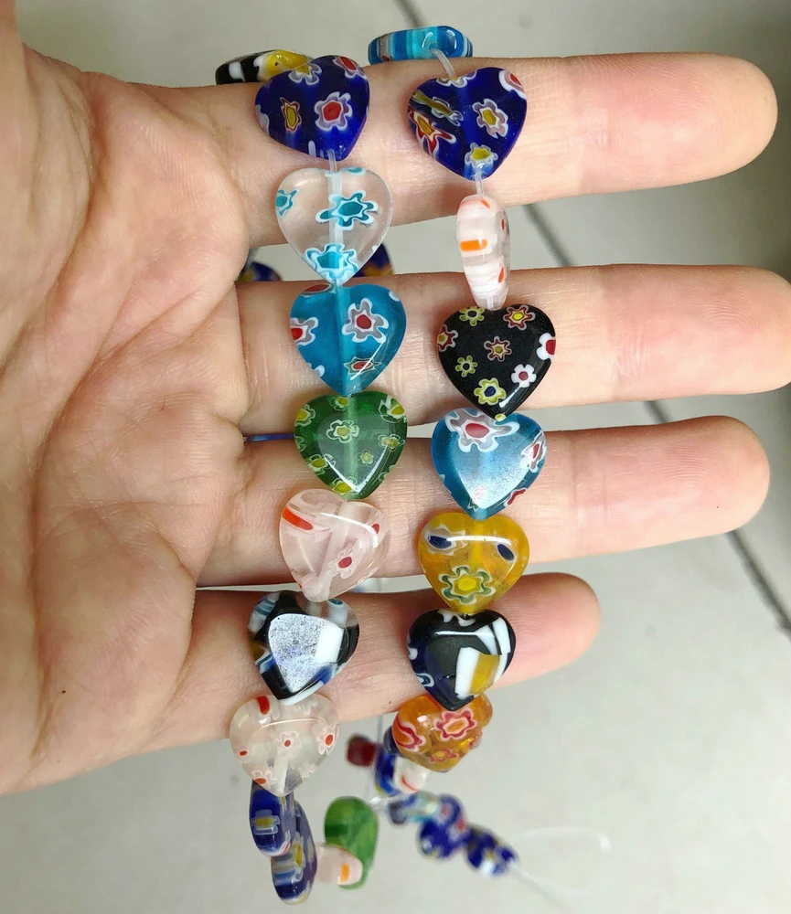 Wholesale Lots Multi-Color Heart Millefiori Glass Craft Charms Pendants 