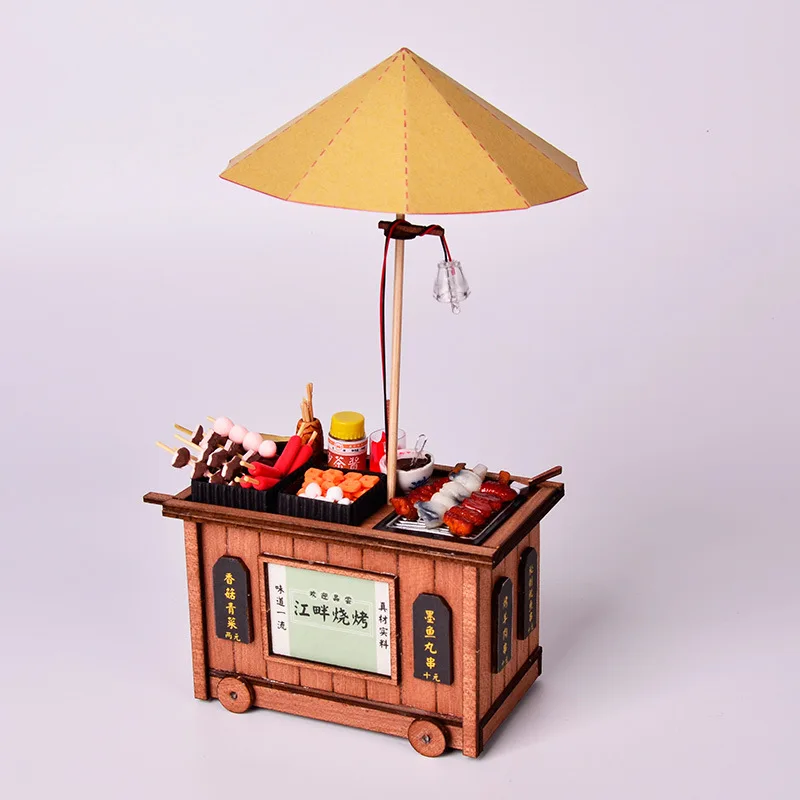 Children's Creative Doll House DIY Cottage Wooden Hand Assembled Tabletop Decoration Materials Hong Kong Style Car Stall Trolley | Игрушки