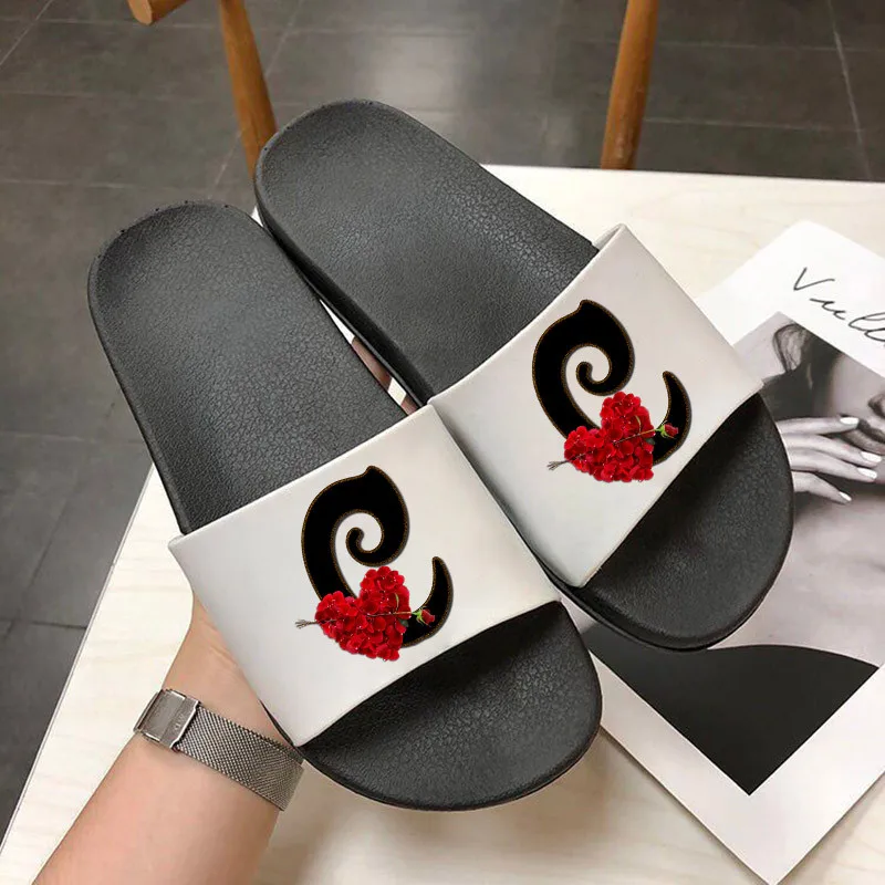 Summer Letter Printed Women slippers Harajuku Flower letter Font A B C D E Flip Flops indoor Beach Slides Sandals