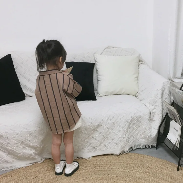 Корейская Осенняя полосатая блузка для маленьких девочек модная детская одежда