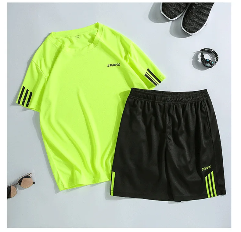 

Two-piece Men Sweat O-Neck Suit Jogger Set Sport Pants Men Summer Suit Men Fashion Fitness Suit Quick-drying Short Tracksuit Men
